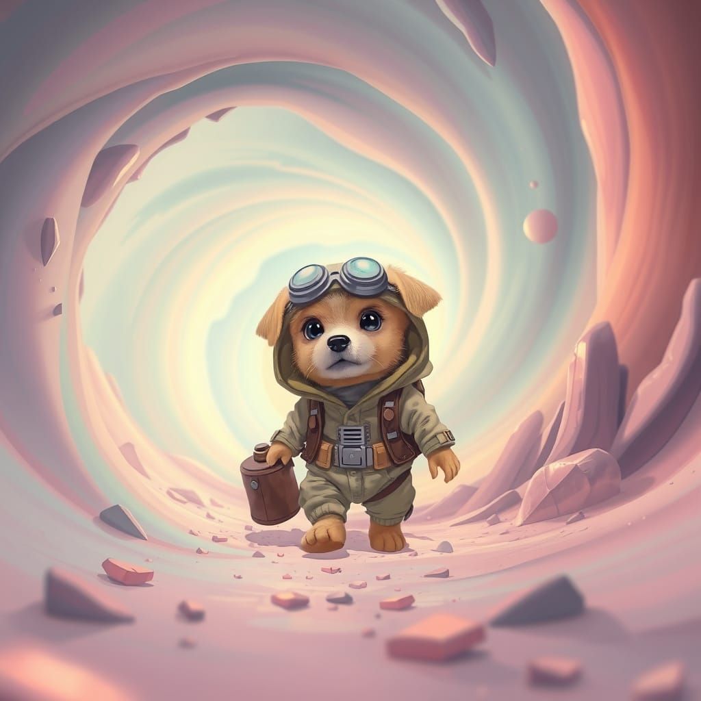 Adorable Puppy Steps into Vibrant Cosmic Portal