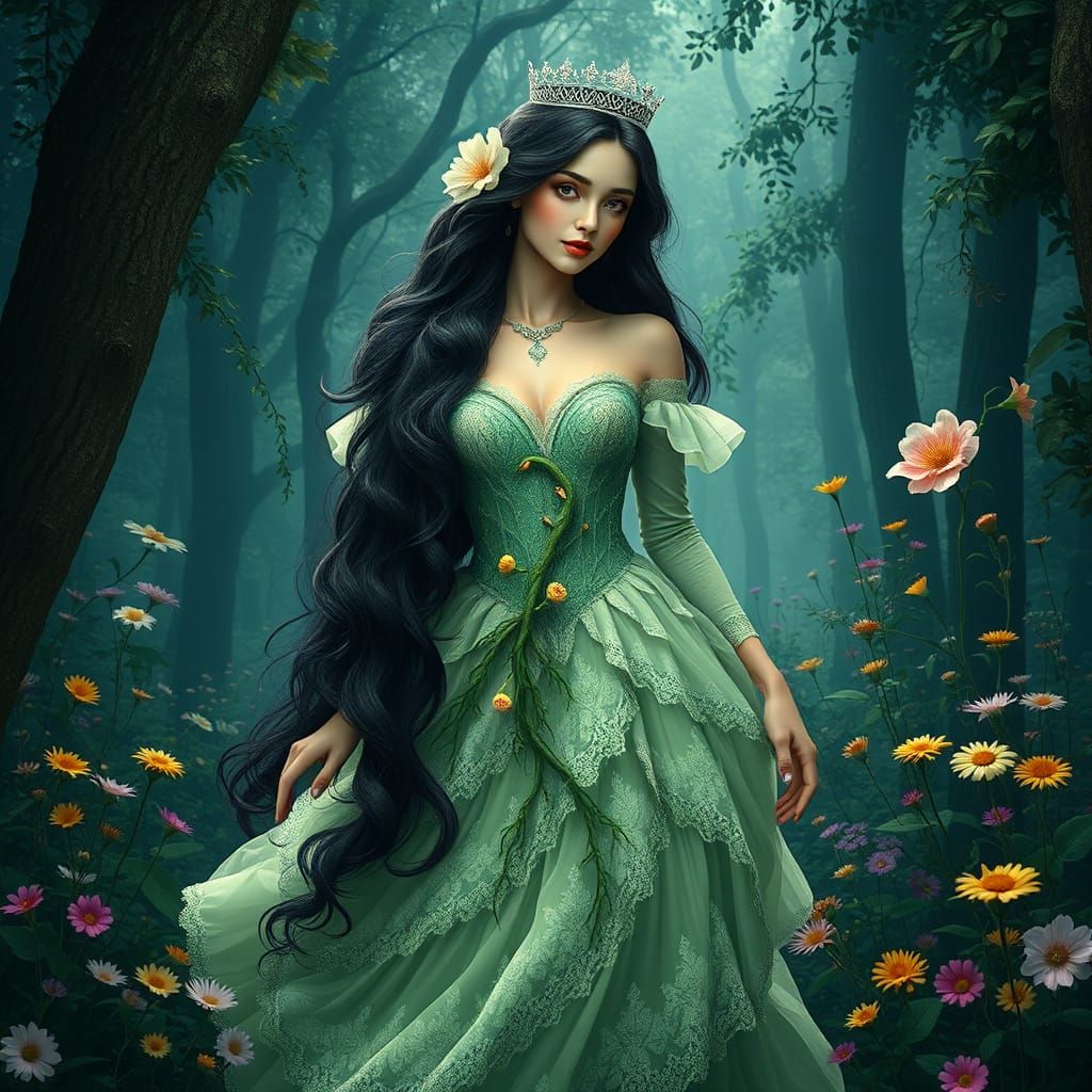 Majestic Fantasy Princess in Enchanted Forest