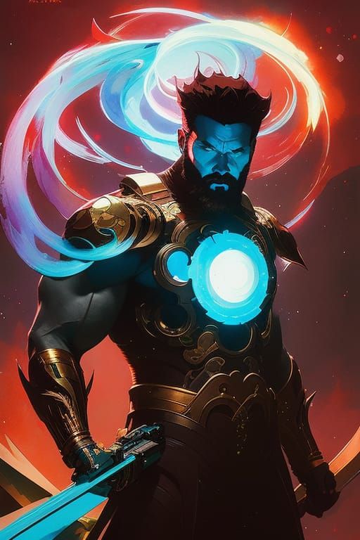 Powerful God Man Floating in Cosmos