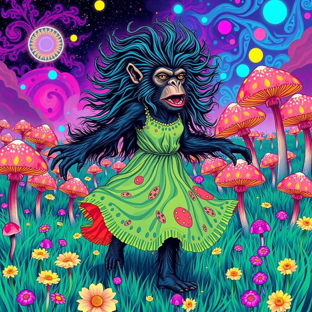 Psychedelic Witch Woman in Prismatic Meadow