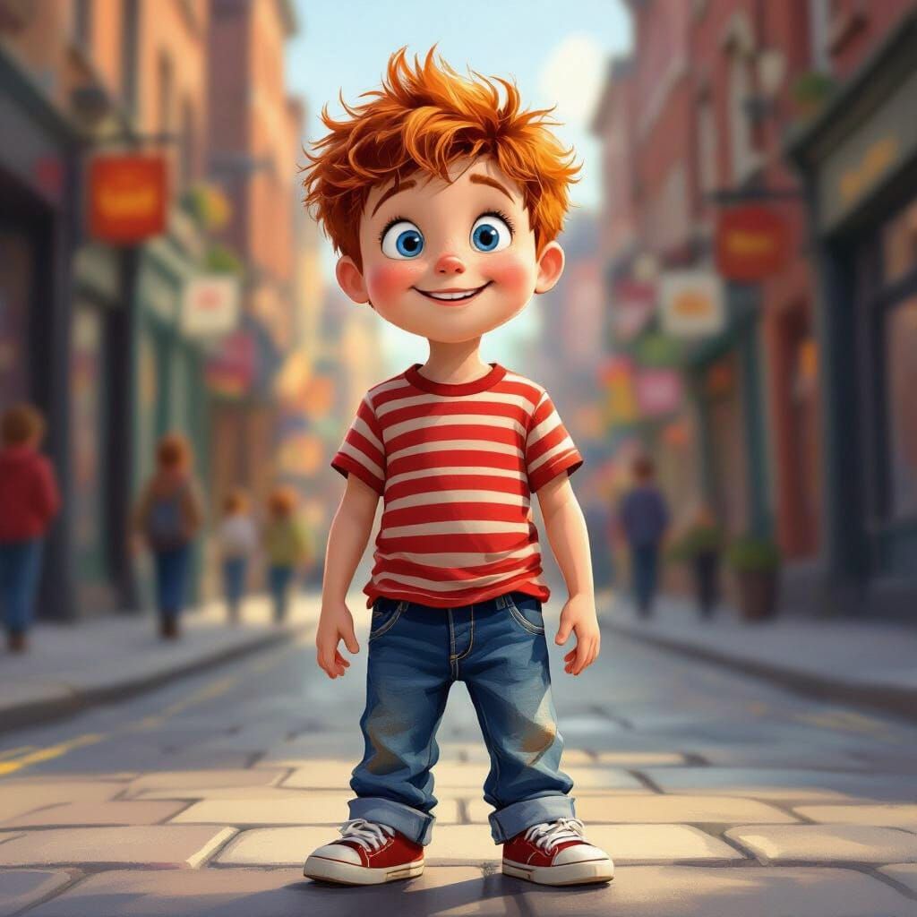 Joyful Boy in Whimsical Children's Book Style