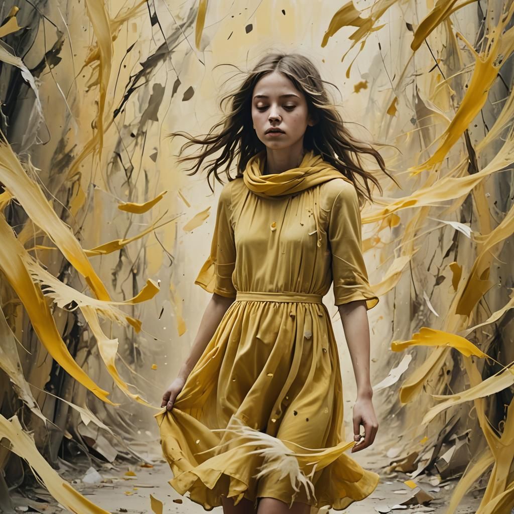 Melancholic Girl Lost in Dreamscape: Abstract Expressionism