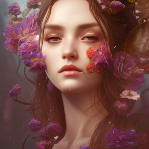 Flower Empress Portrait in Hyperdetailed Digital Art
