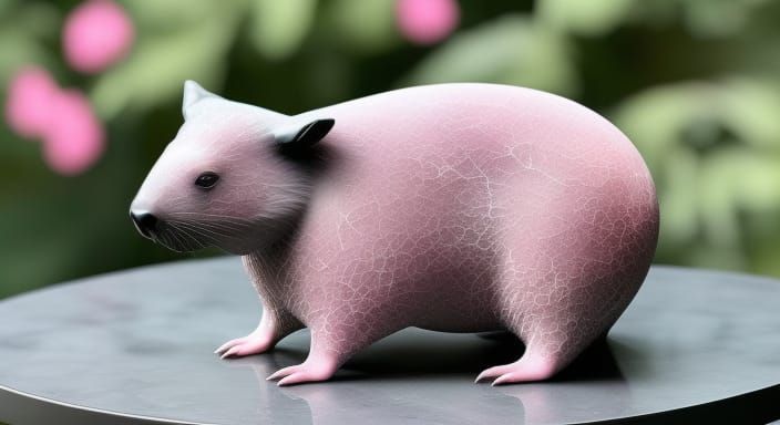 Crackle Glazed Ceramic Wombat Statue on Marble Table