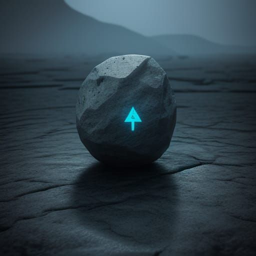 Mysterious Stone With Glowing Runes in Ethereal Landscape