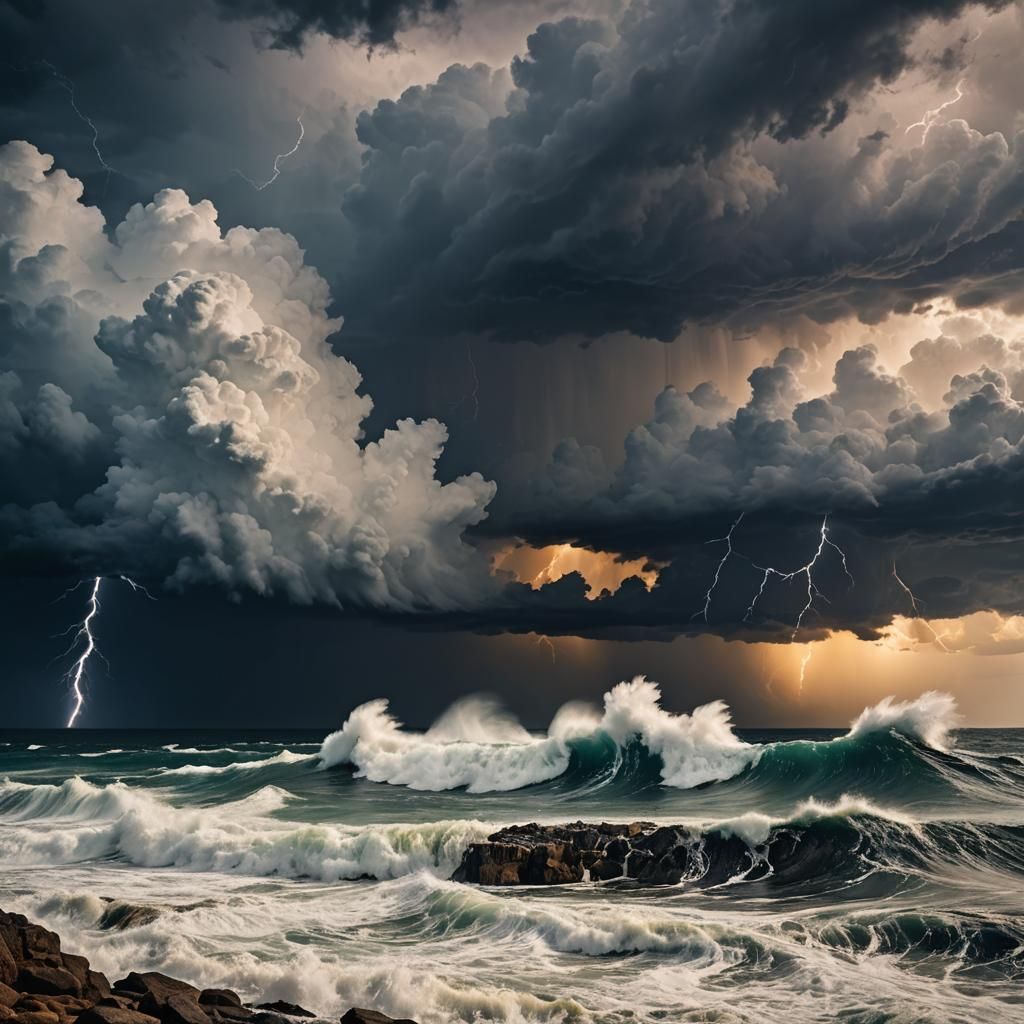 Dramatic Stormy Seascape with Towering Clouds