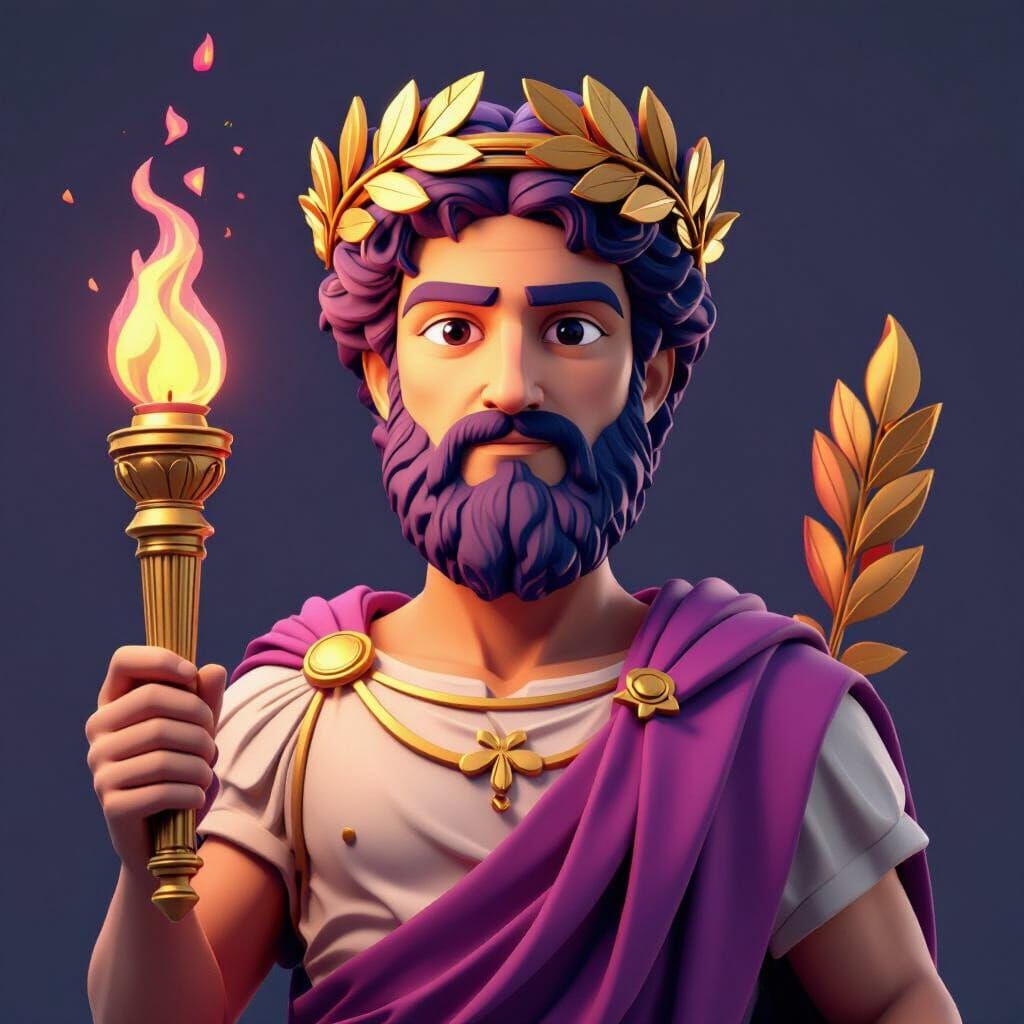 Emoji-Style 3D Roman Philosopher with Torch
