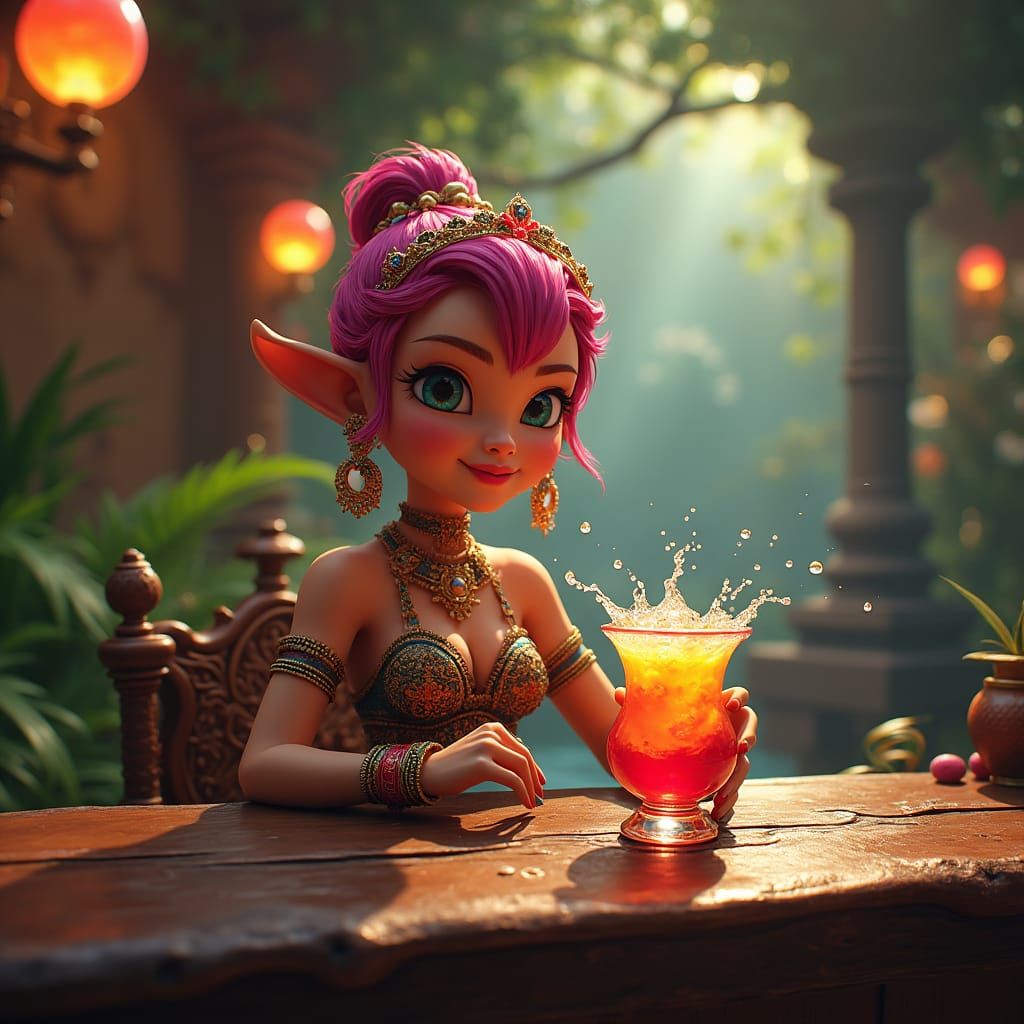 Cocomelon Character at Ornate Bar, Digital Matte Painting
