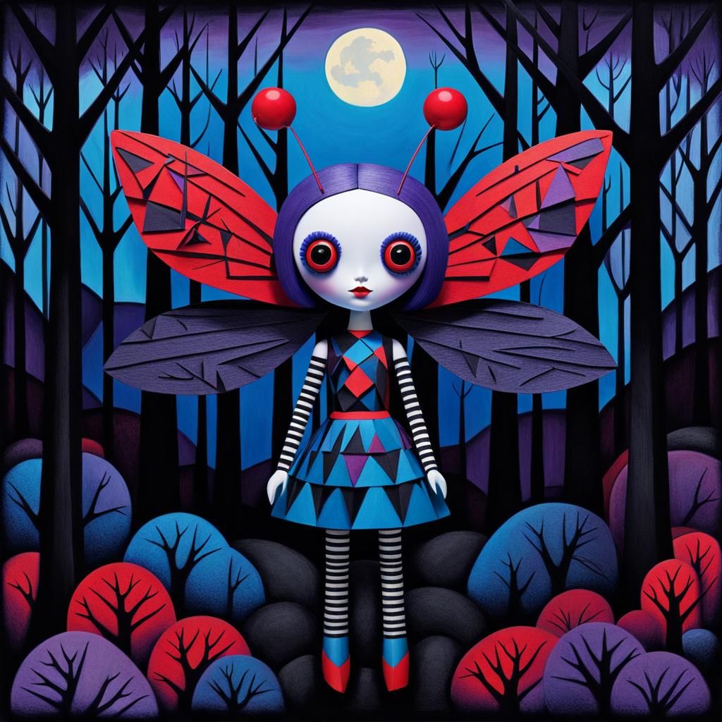 Cubist Goth Doll with Geometry Fairy Wings