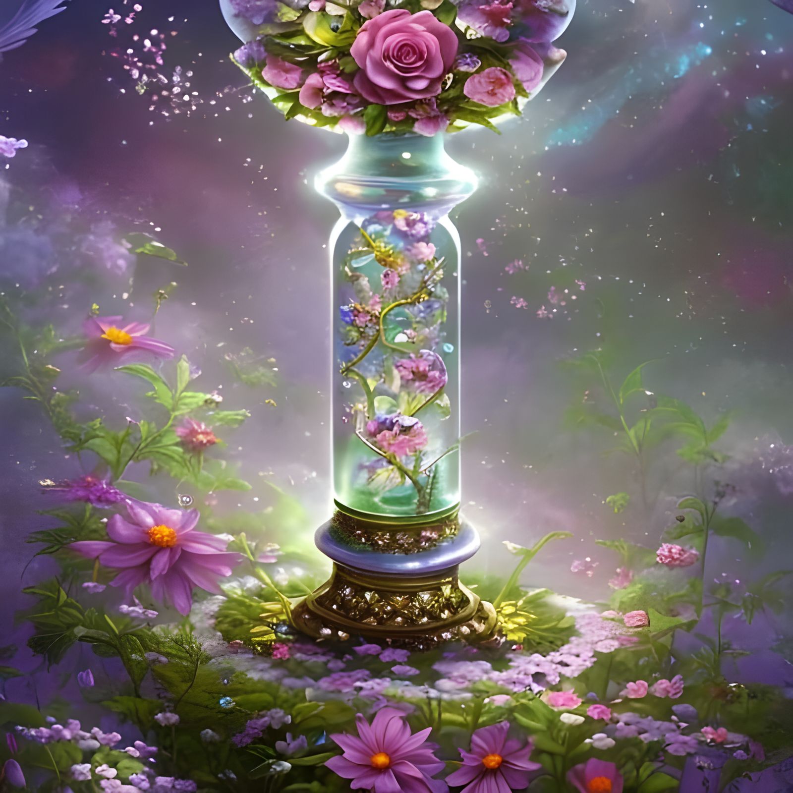 Floral Crystal Chess Piece in Art Nouveau Style