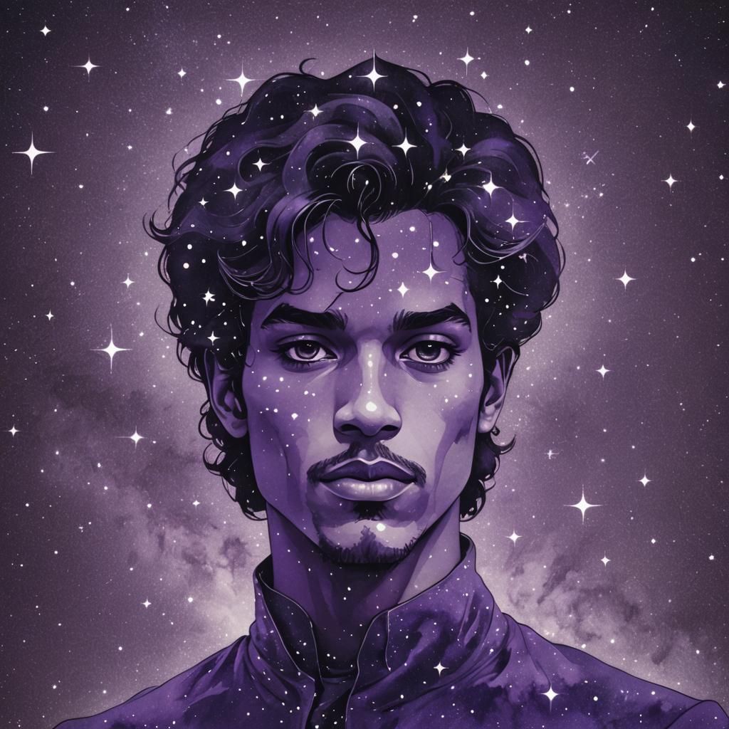 Prince Constellation Portrait in Purple Starry Night