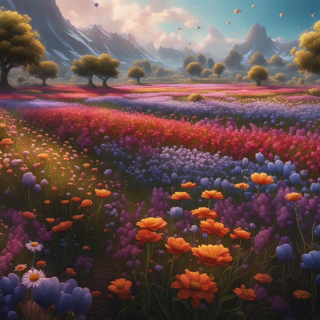 Lush Flower Field Concept Art in 8K