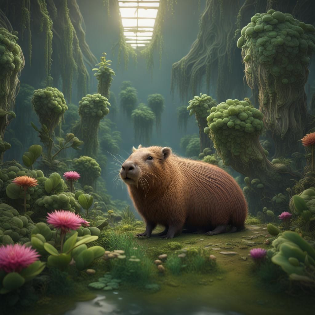 Capybara Pooping Plants: Detailed Fantasy Concept Art