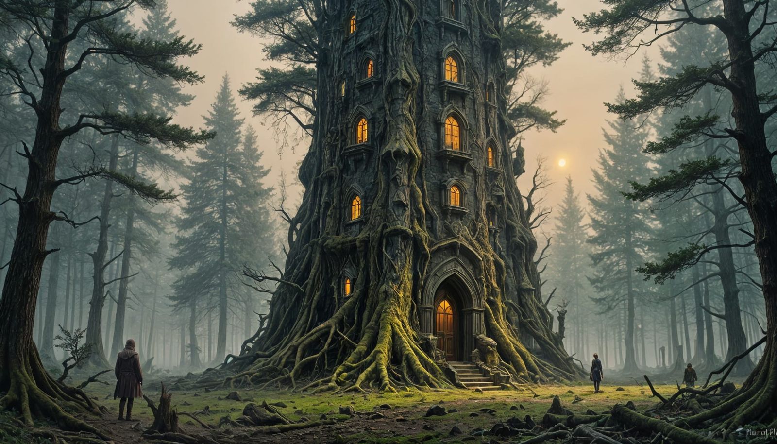 Ethereal Elven Tower Pierces the Dark Forest