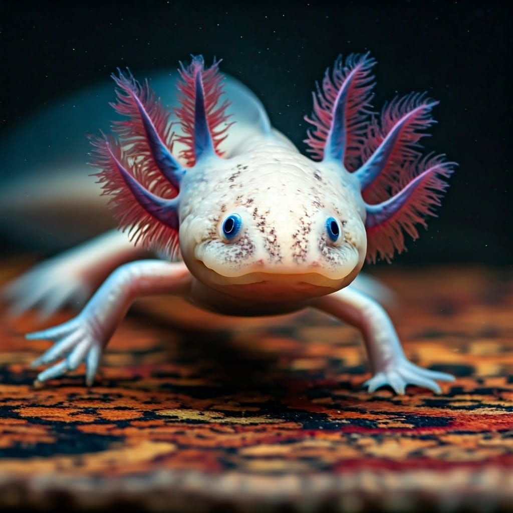 Cute White Axolotl with Blue Mohawk in Art Nouveau