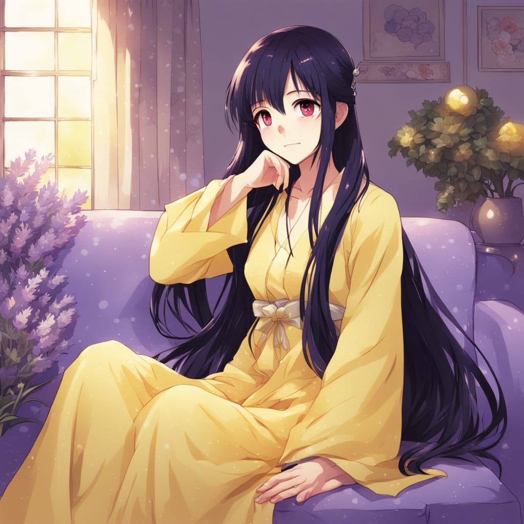 Anime Girl Portrait on Purple Couch