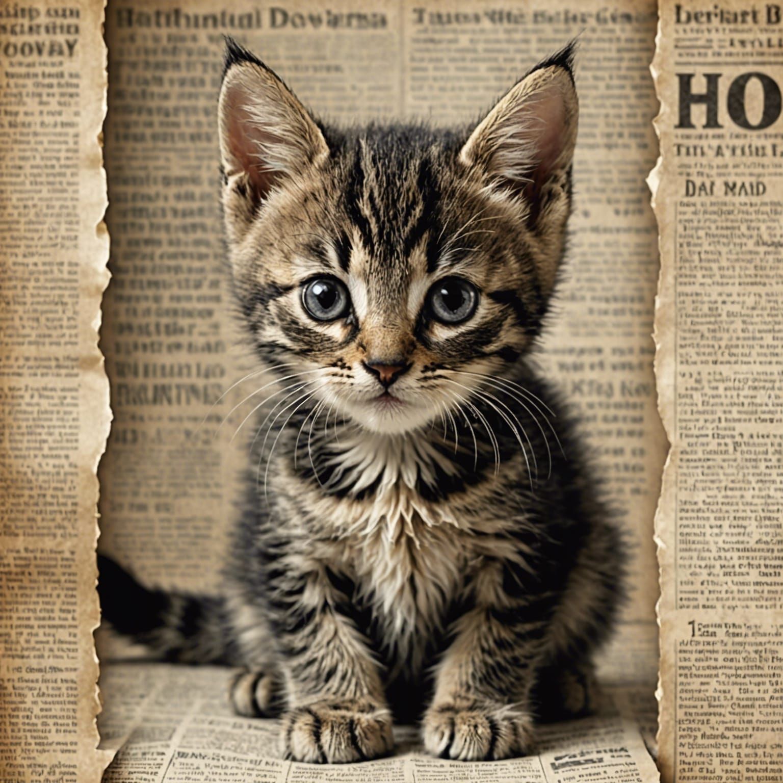 Newspaper Kitten: Adorable AI-Generated Texture Art