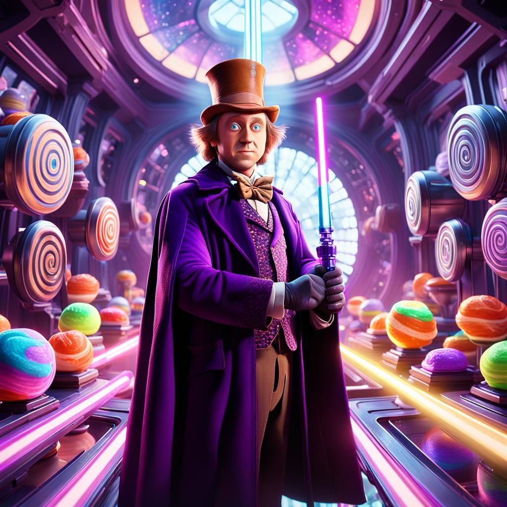 Willy Wonka as Jedi Knight in 3D Art