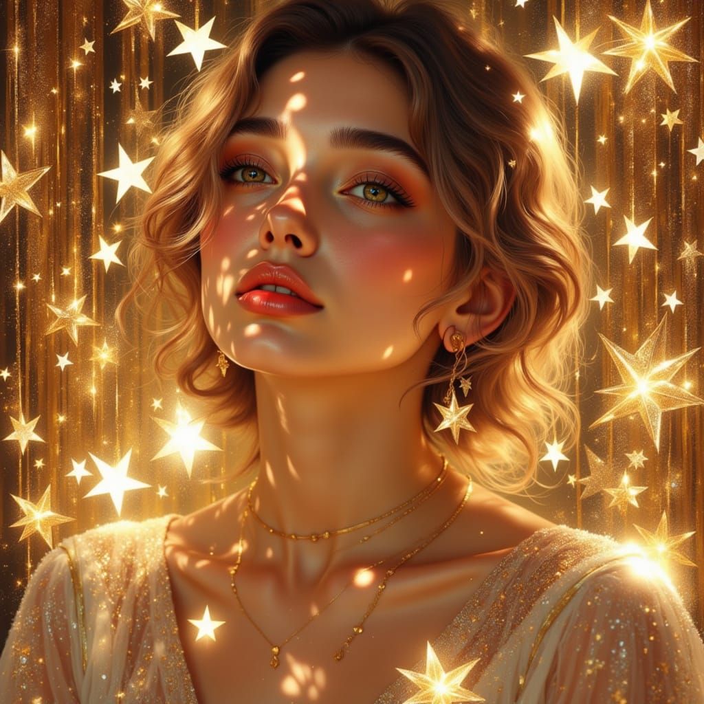 Joyous Woman on Silver Star in Gold Frame