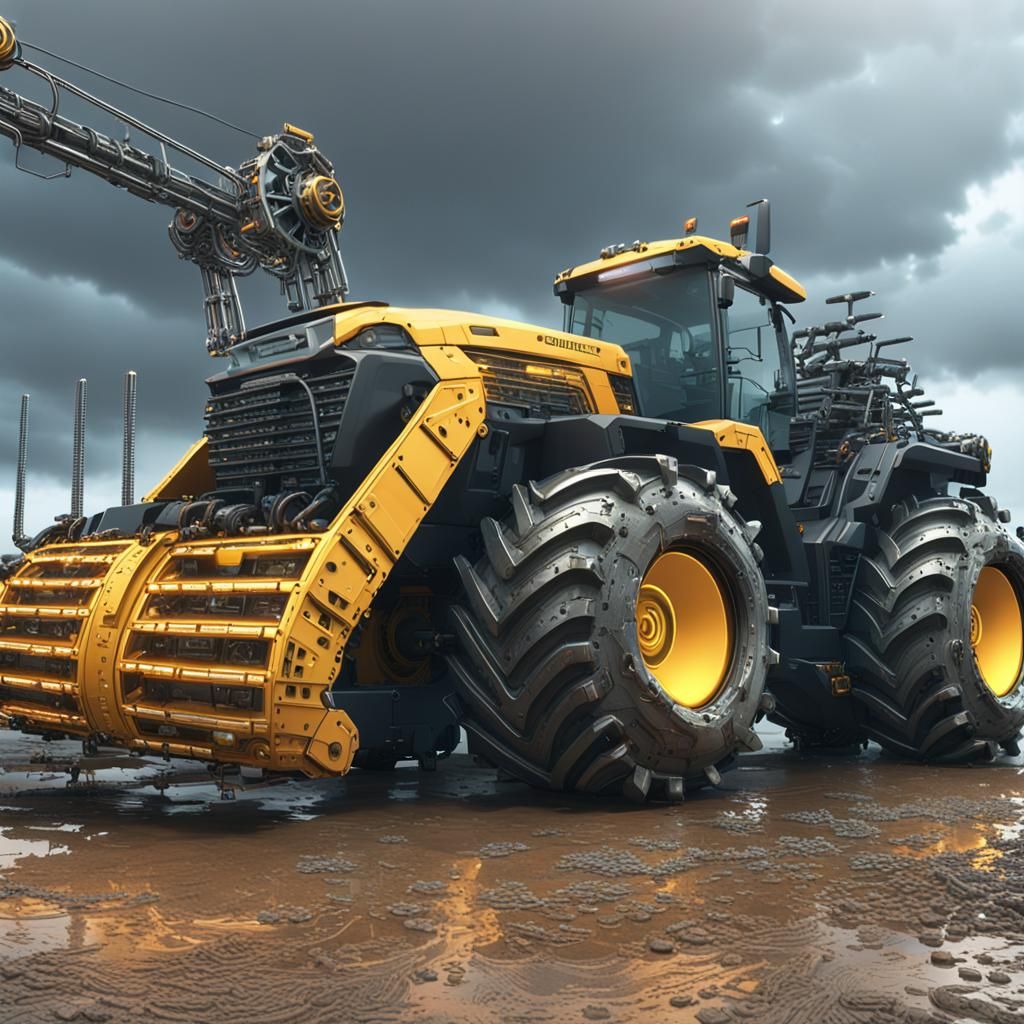 Cyberpunk Tractor with Oversized Speakers