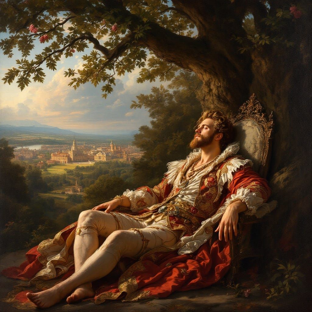 Rococo King Resting in Versailles Masterpiece