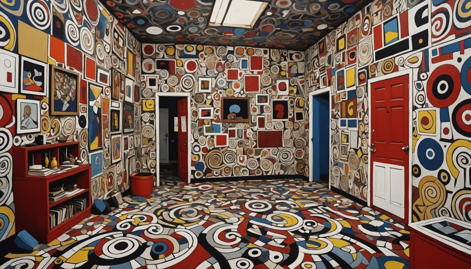 Chaotic Room in Dubuffet-Style Outsider Art