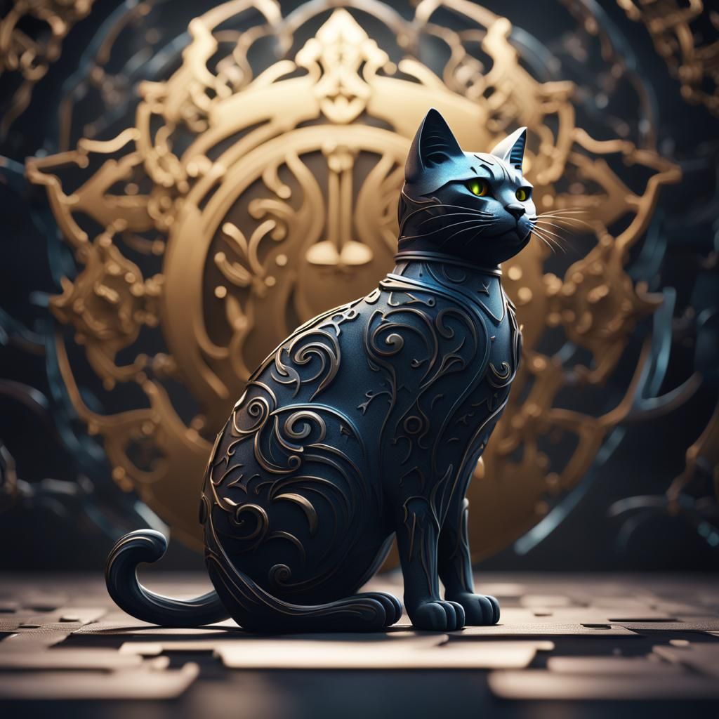Cat Silhouette on Metal Background: Fantasy Concept Art