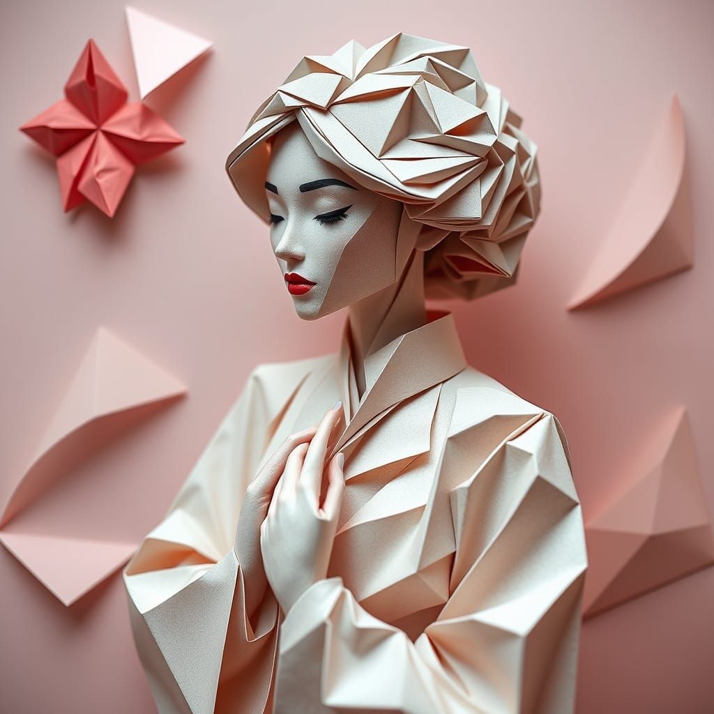 A Beautiful Woman in Origami Artistry