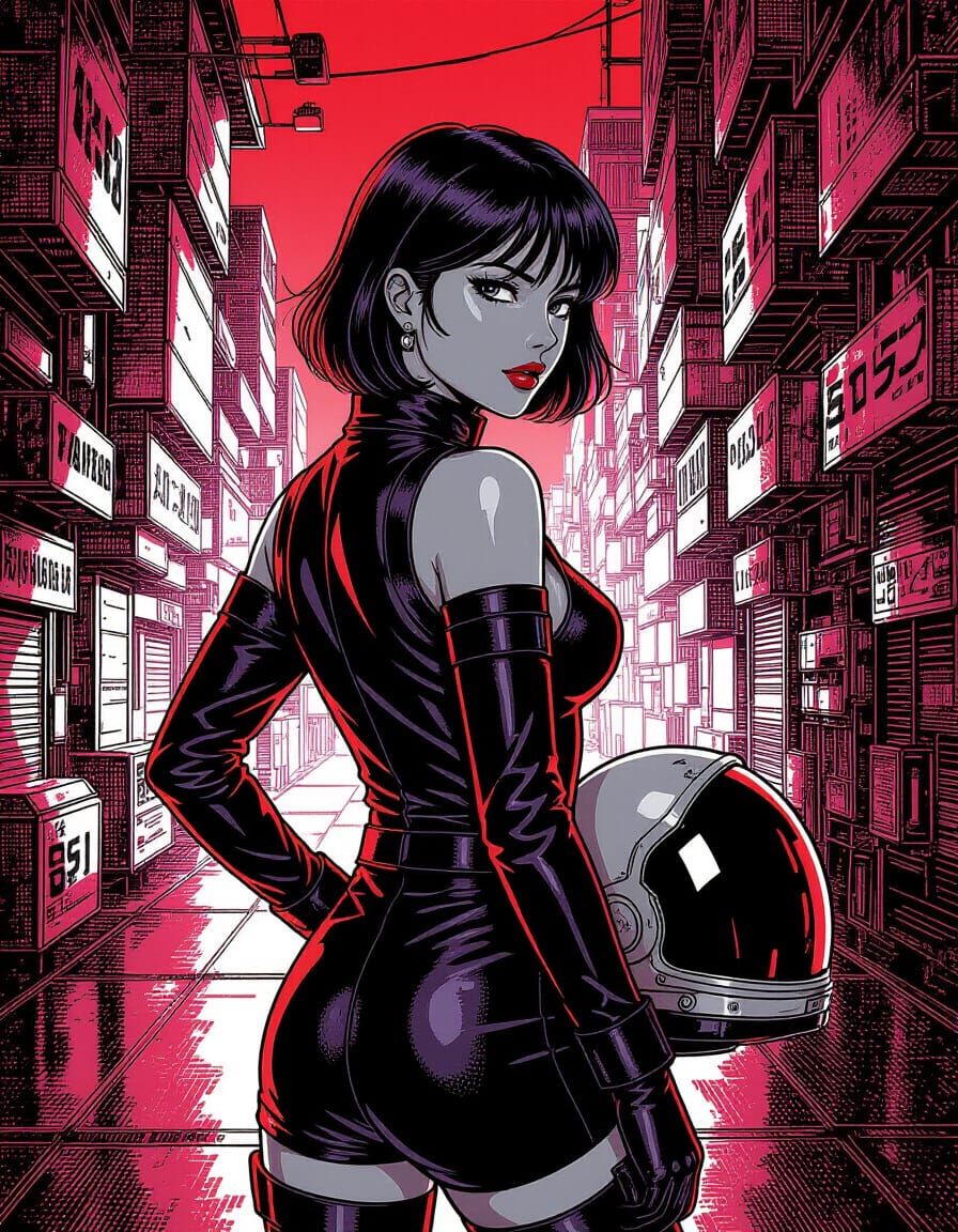 Cyberpunk Astronaut Merging with Geometric Wall