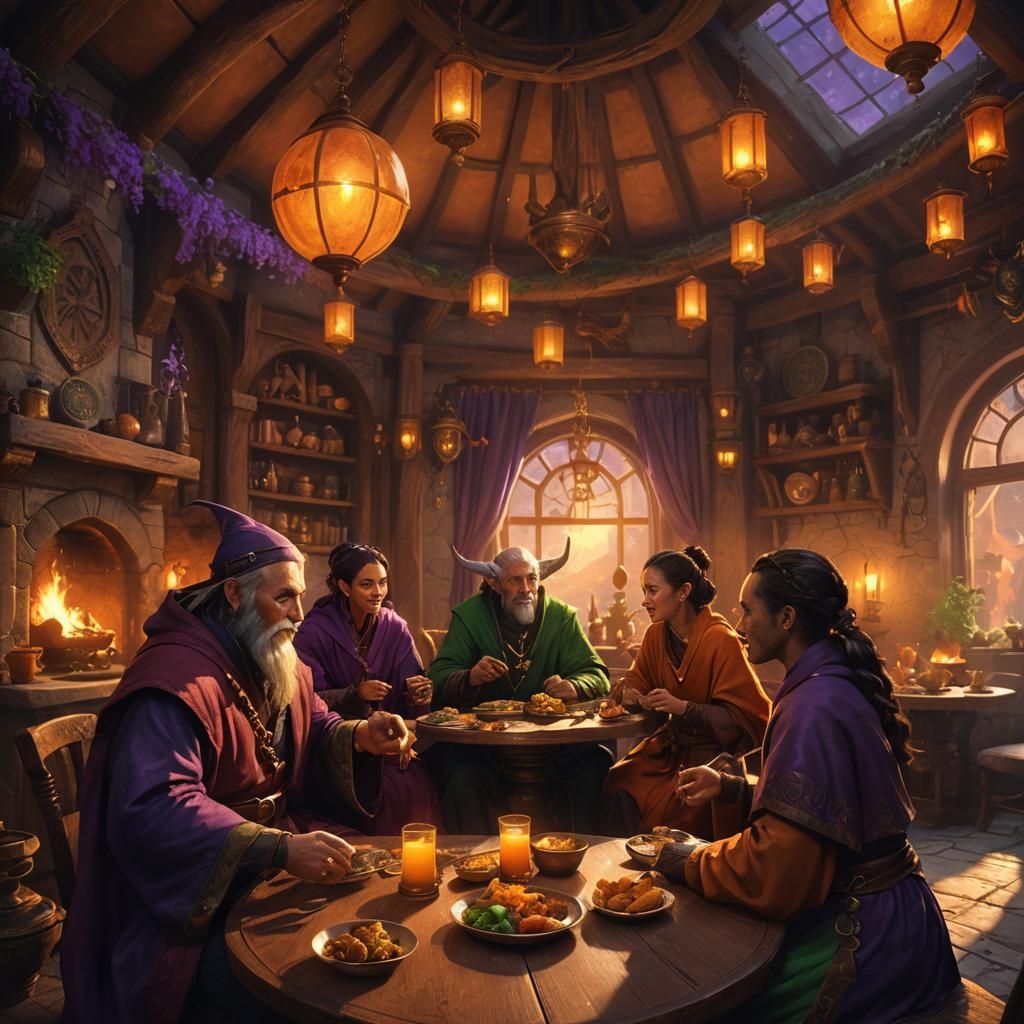 Fantasy Supper at Inn with Wizard and Monk