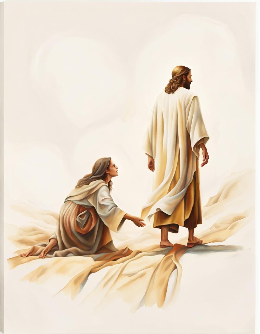 Biblical Scene: Woman Touches Jesus' Robe