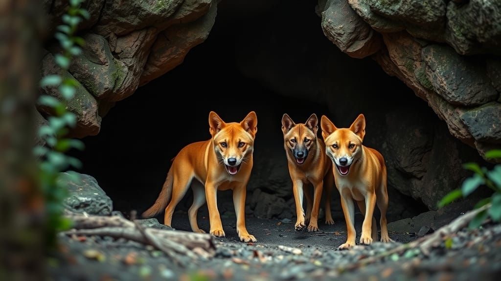 Tough Cat Leads Feral Dog Pack in Forest Cave Camp
