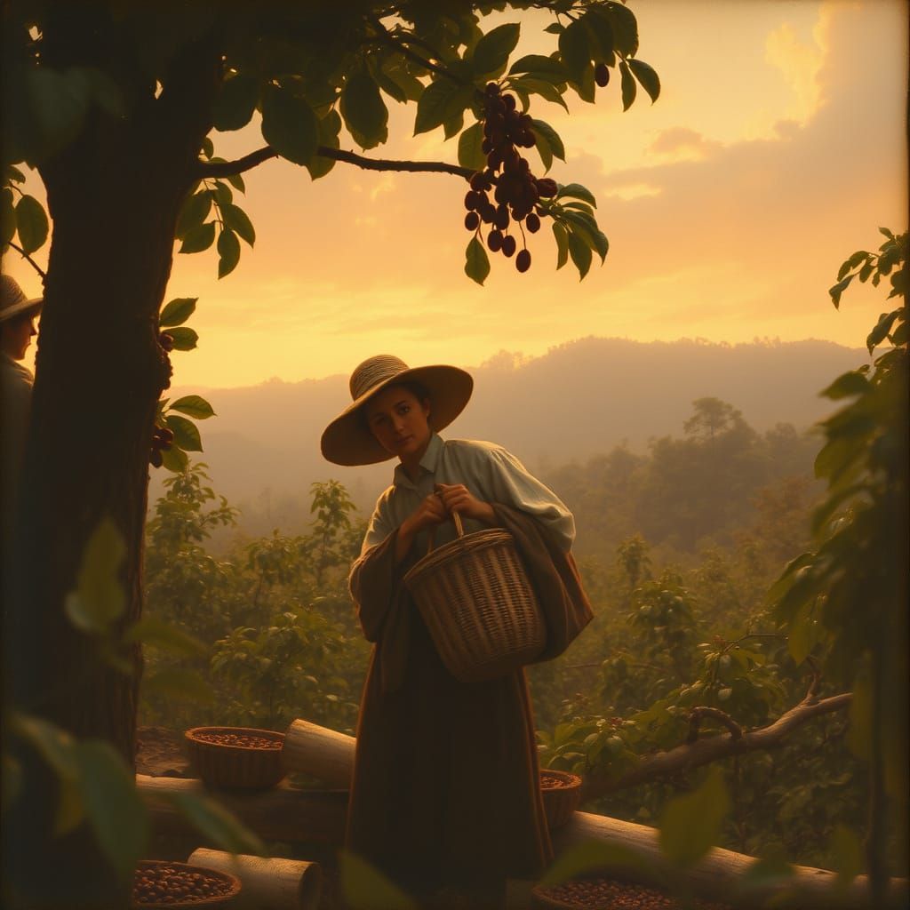 Colombian Coffee Harvest: Painterly Landscape