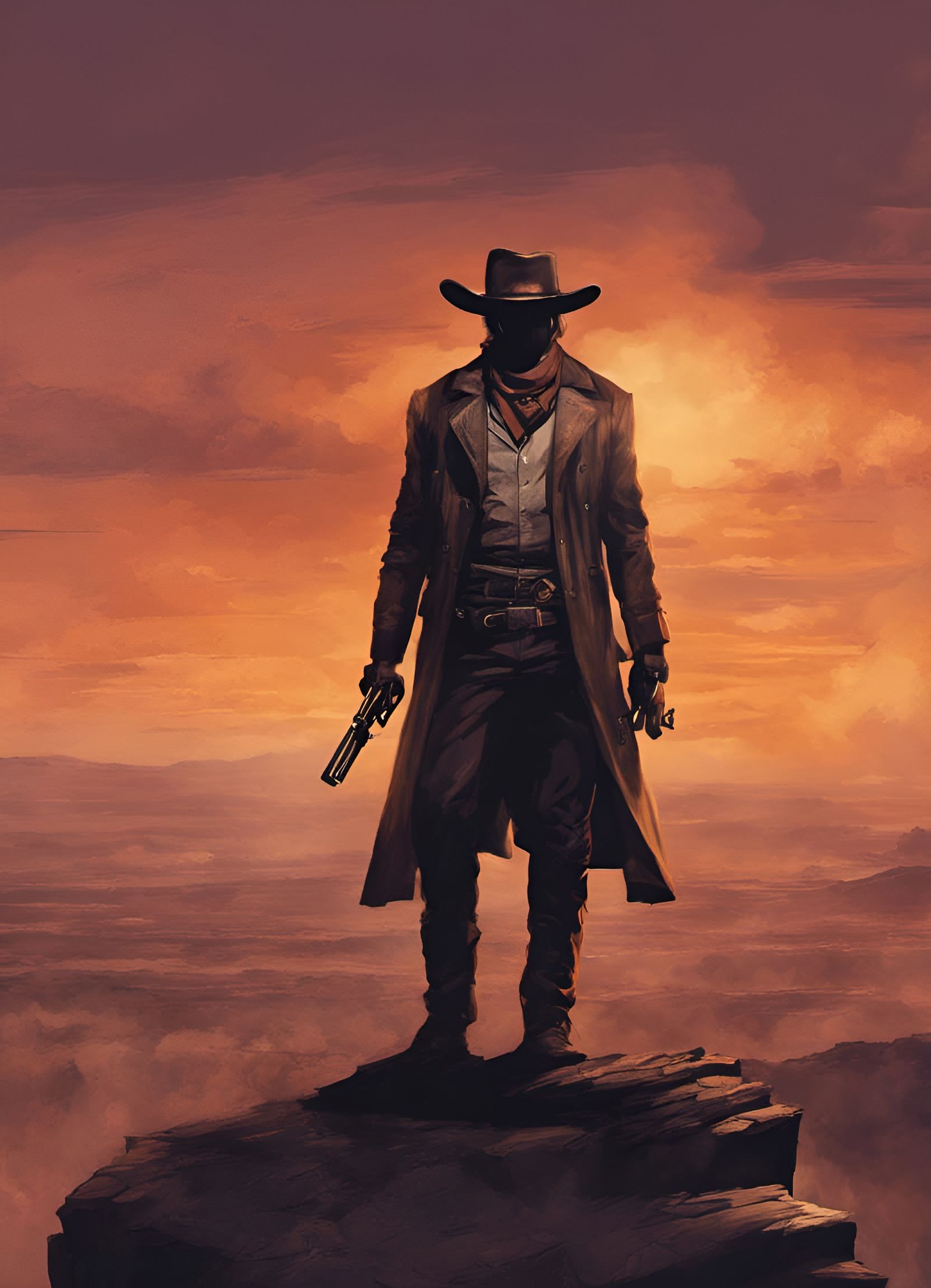 Gunslinger at World's Edge Silhouetted by Sunset