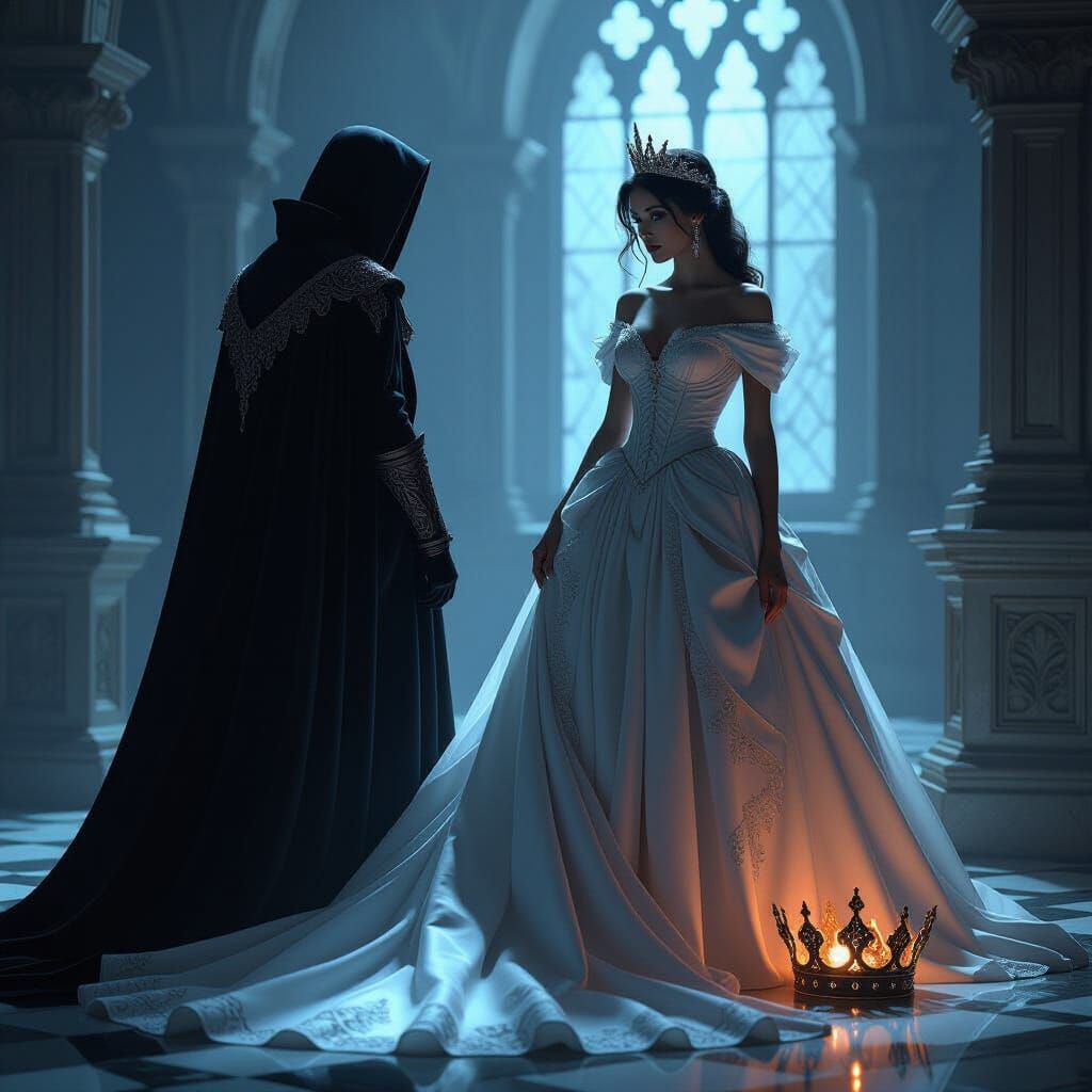 Princess and Shadow Figure with Cursed Crown