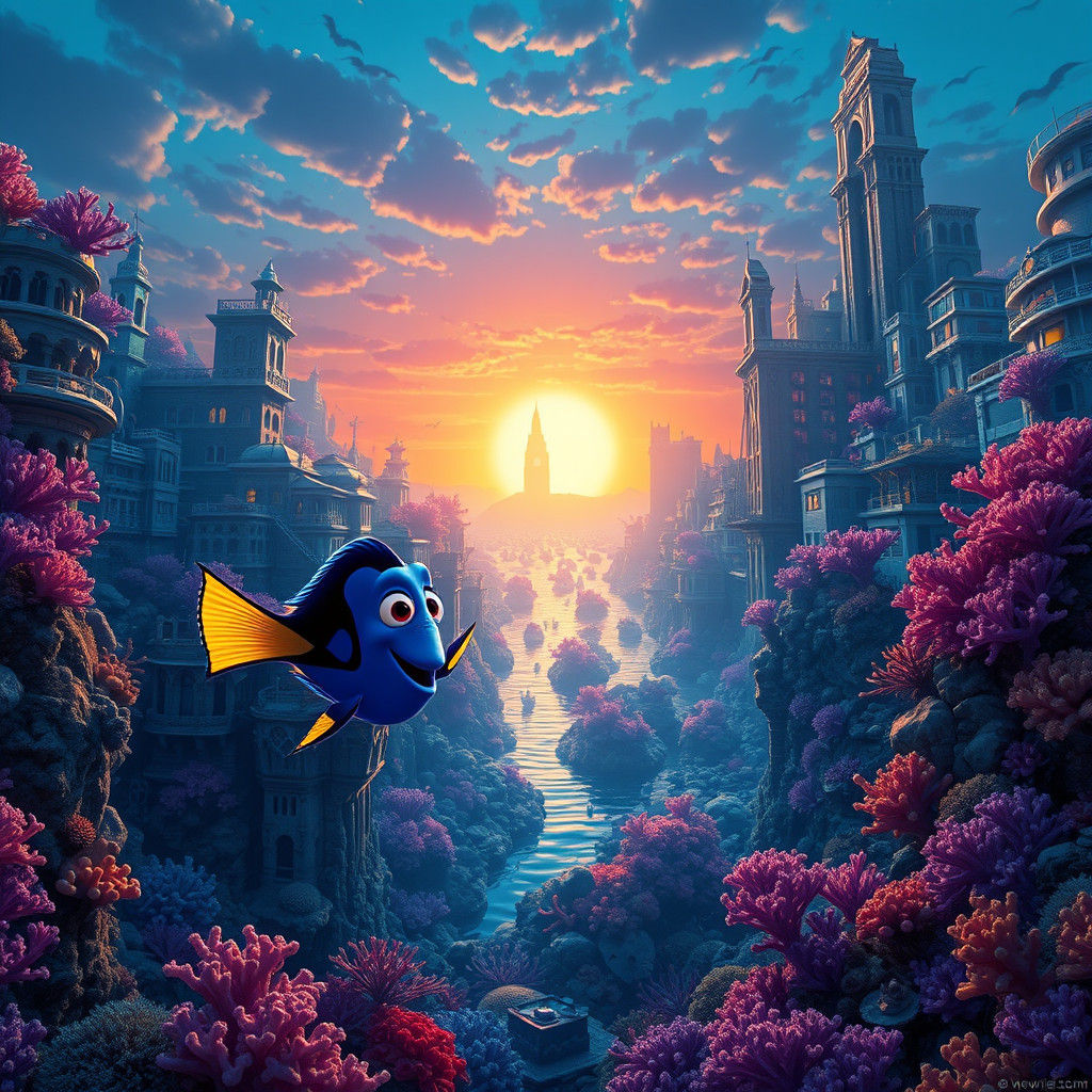 Dory's Coral Reef Cityscape: Digital Matte Painting