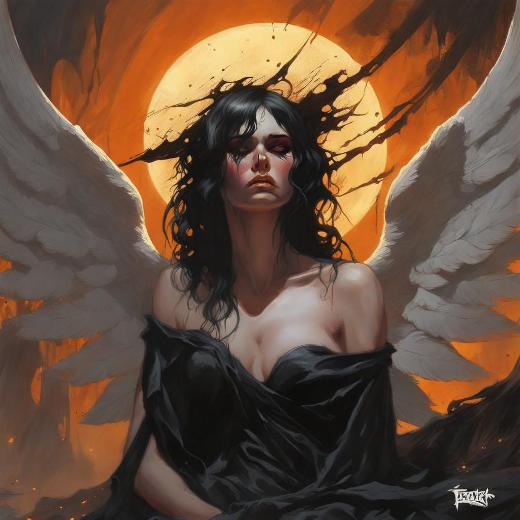 Gothic Angel Weeping Under Scorched Sun
