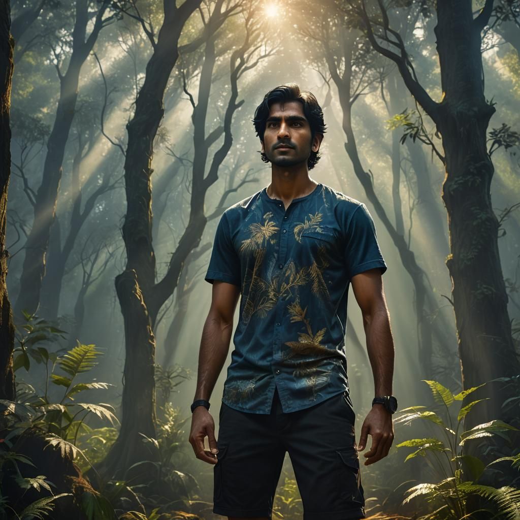Indian Man in Mystical Forest: Fantasy Concept Art