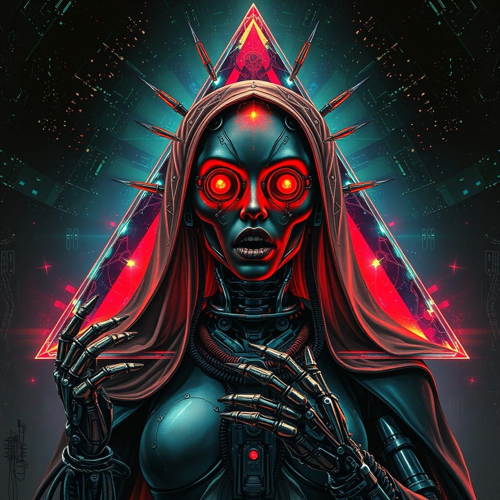 Cybernetic Madonna in Kaleidoscopic Crystal Triangle