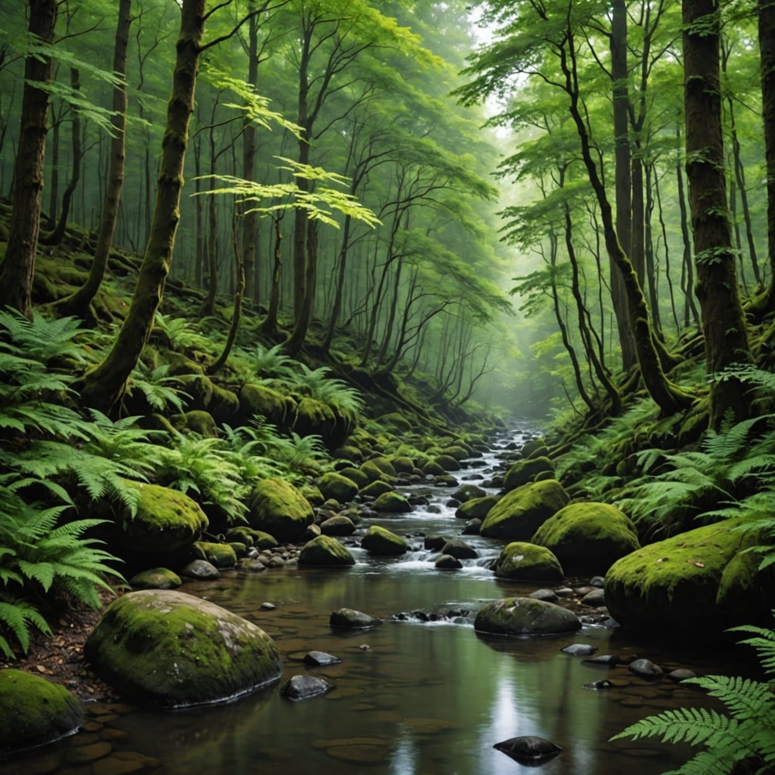 River Basks in Peaceful, Shadowed Woods