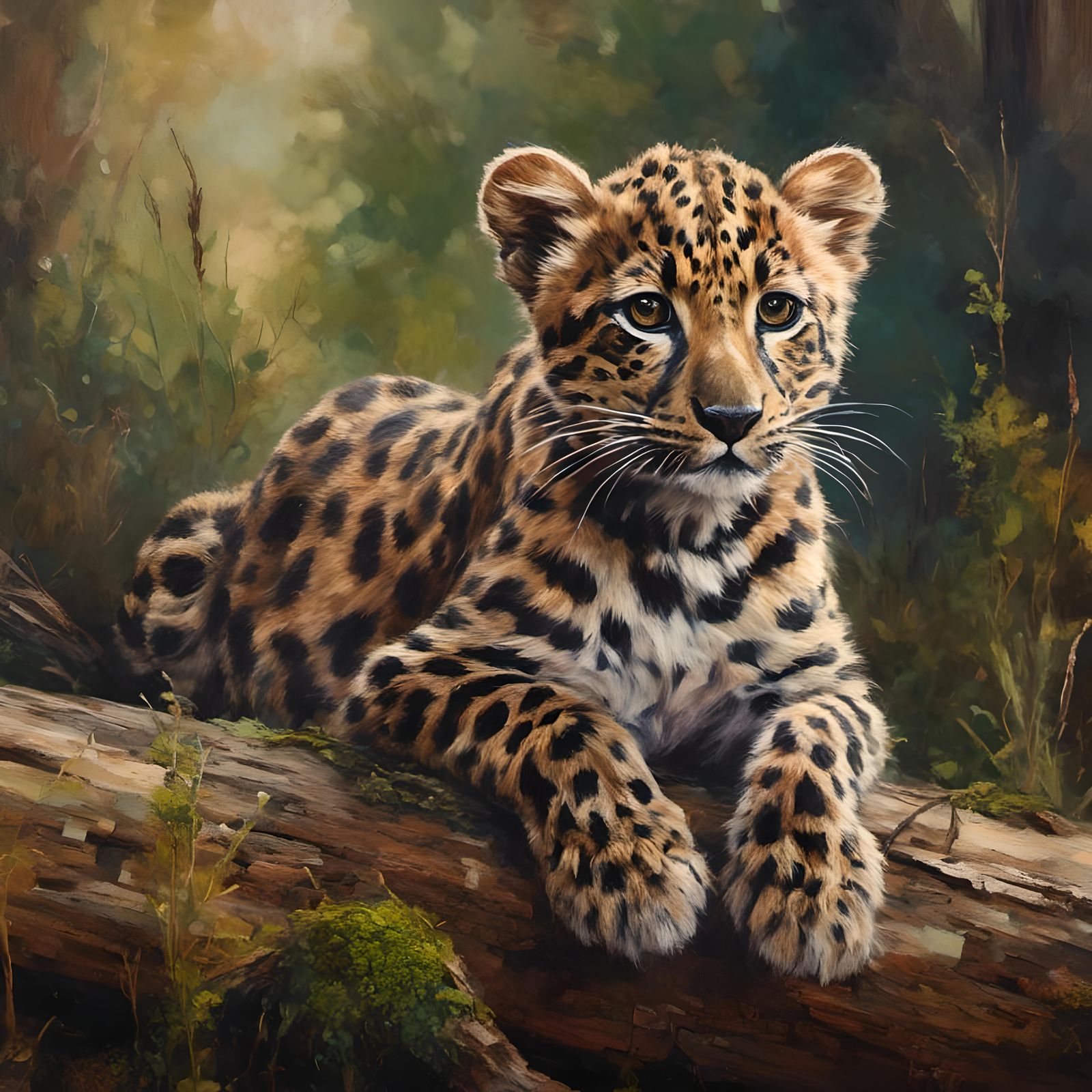 Tiny Leopard Cub Portrait in Forest