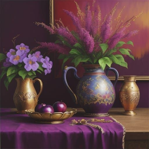 Vibrant Plum Oil Painting in Expressionist Style