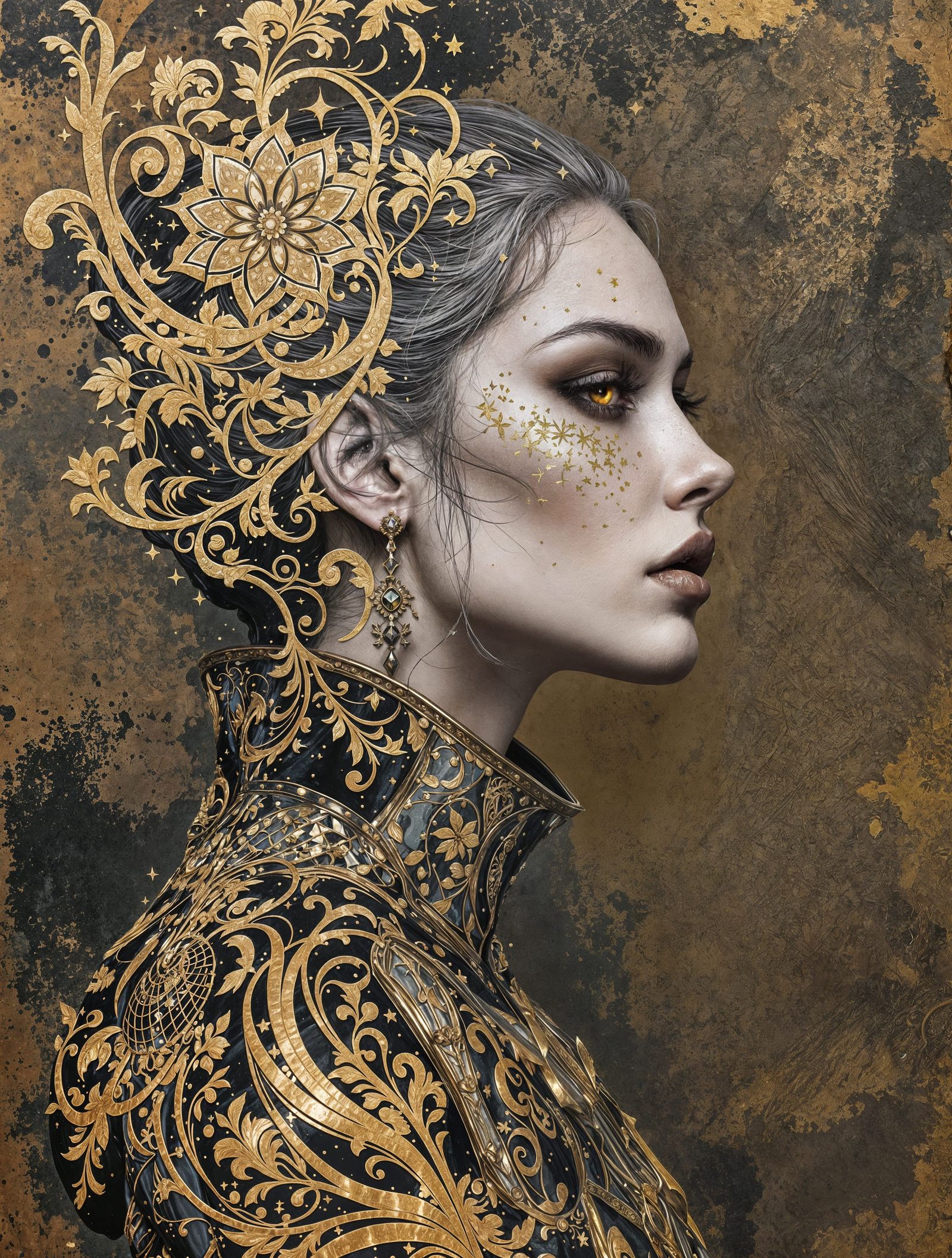 Ethereal Neo-Baroque Goddess in Industrial Patina