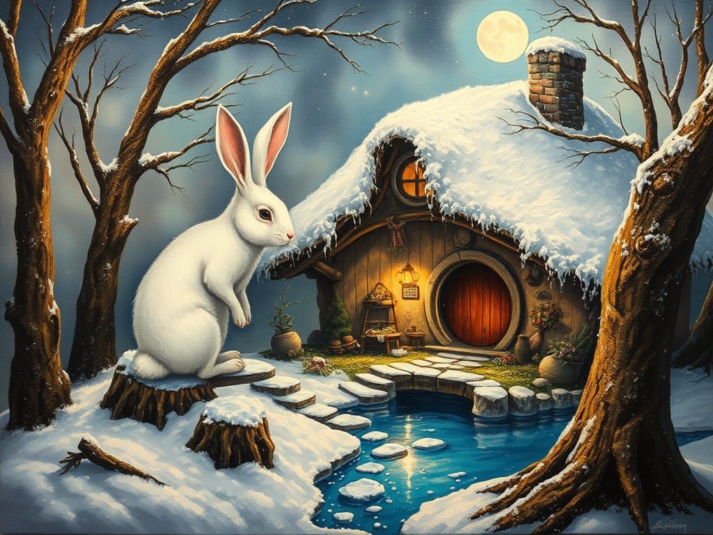 A rabbit in a cold day