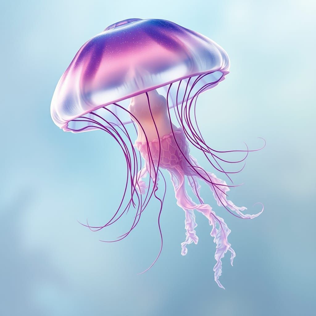 Ethereal Jellyfish with Swirling Tentacles in Digital Art