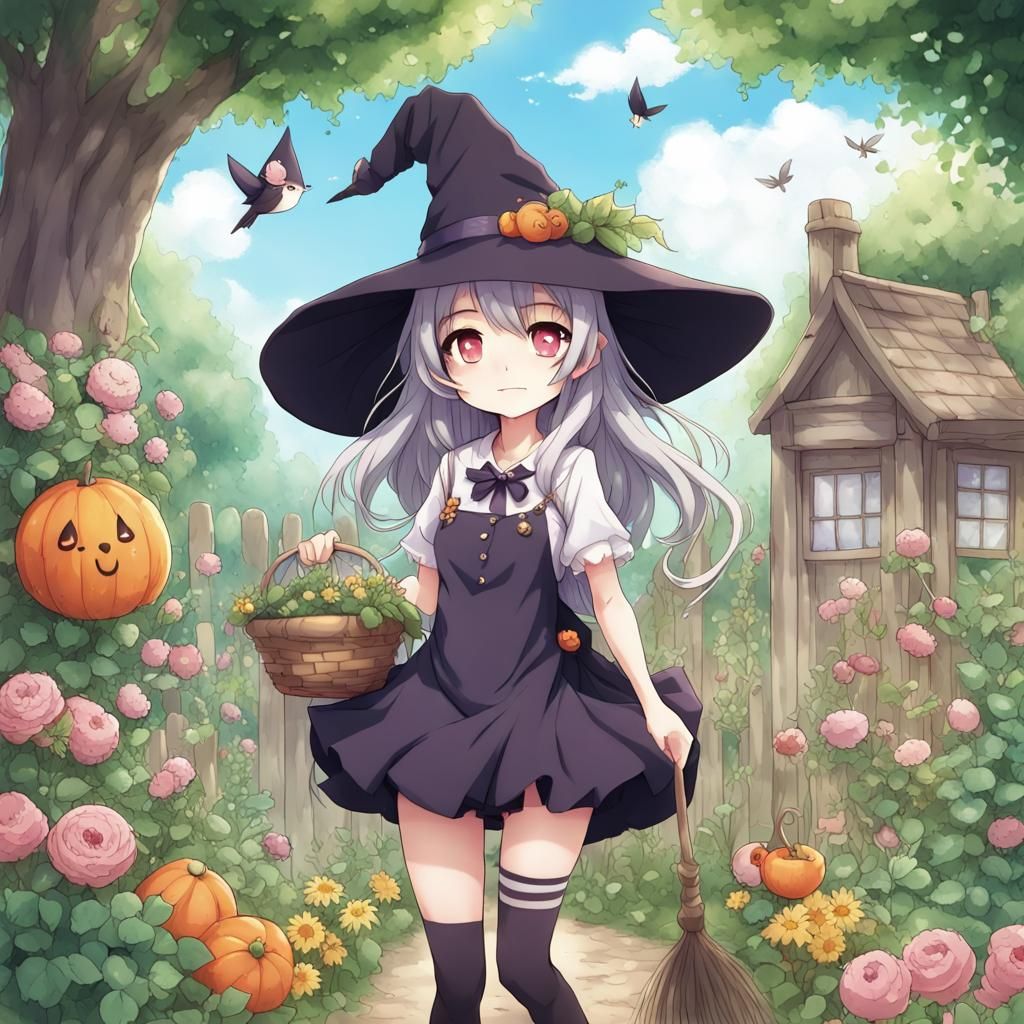 Kawaii Garden Witch in Anime Style