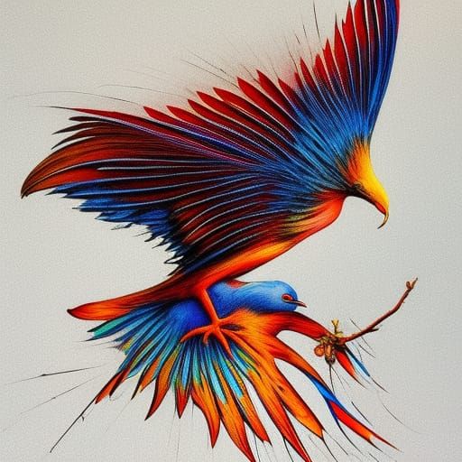 Bird in Flight with Dripping Paint Effect