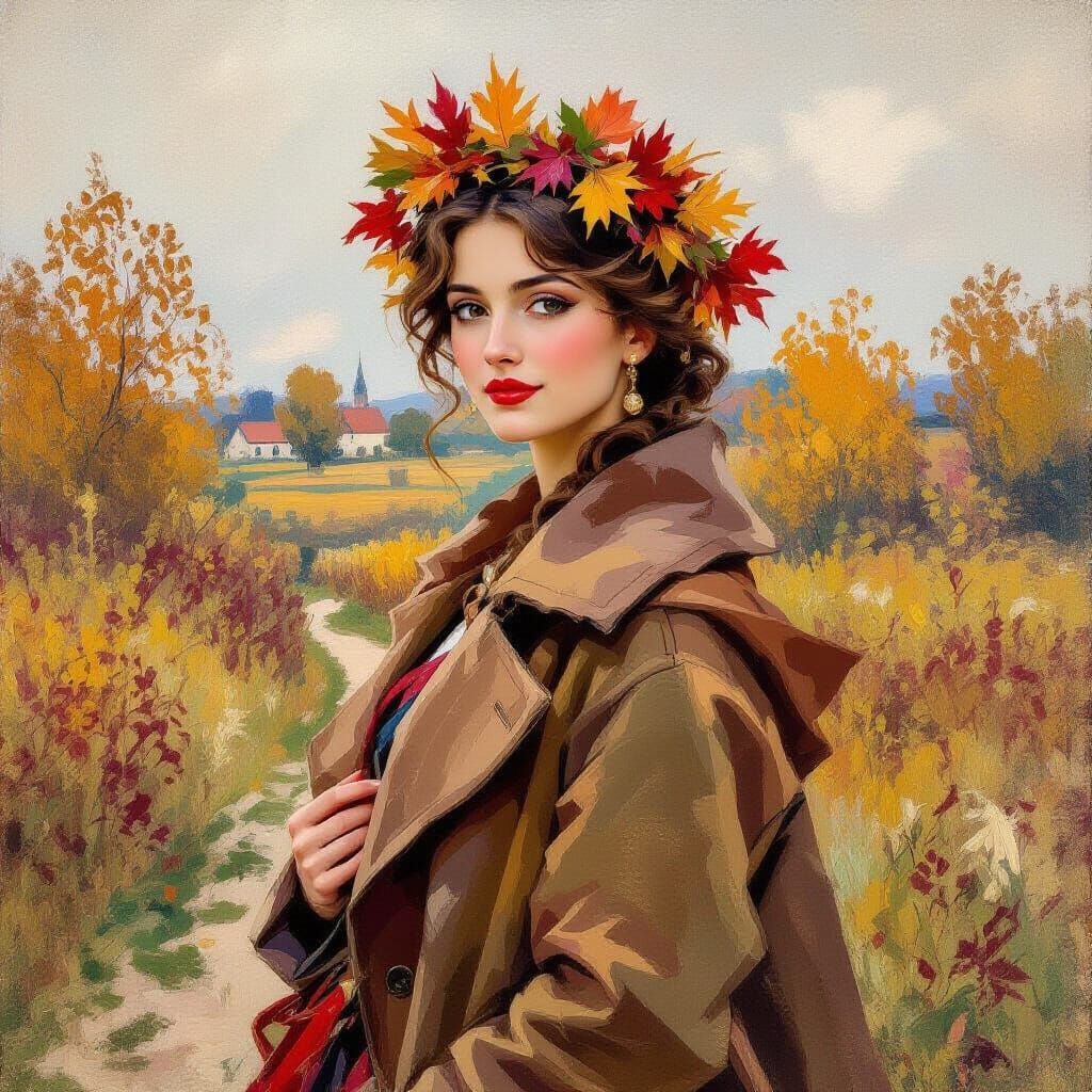 Autumn Woman with Golden Leaf Crown