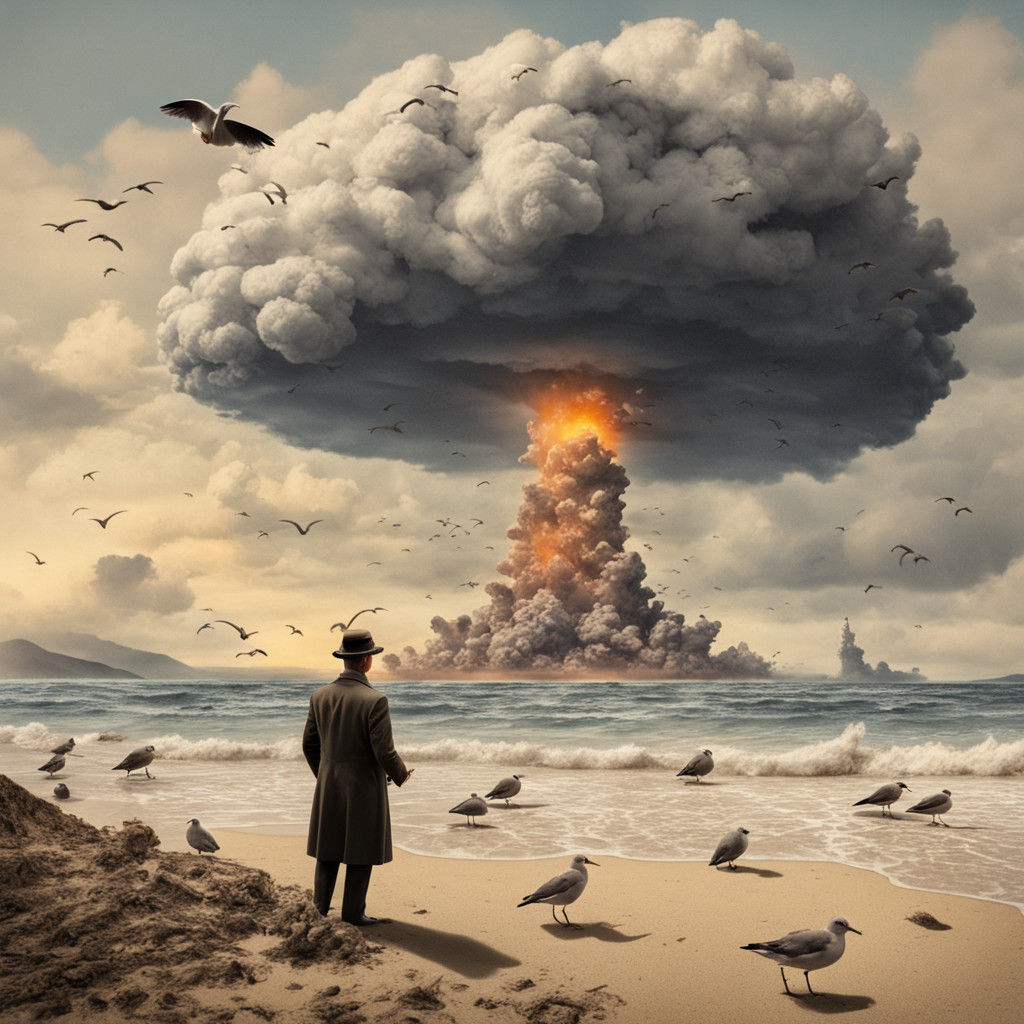 Post-Apocalyptic Beachscape with Mushroom Cloud