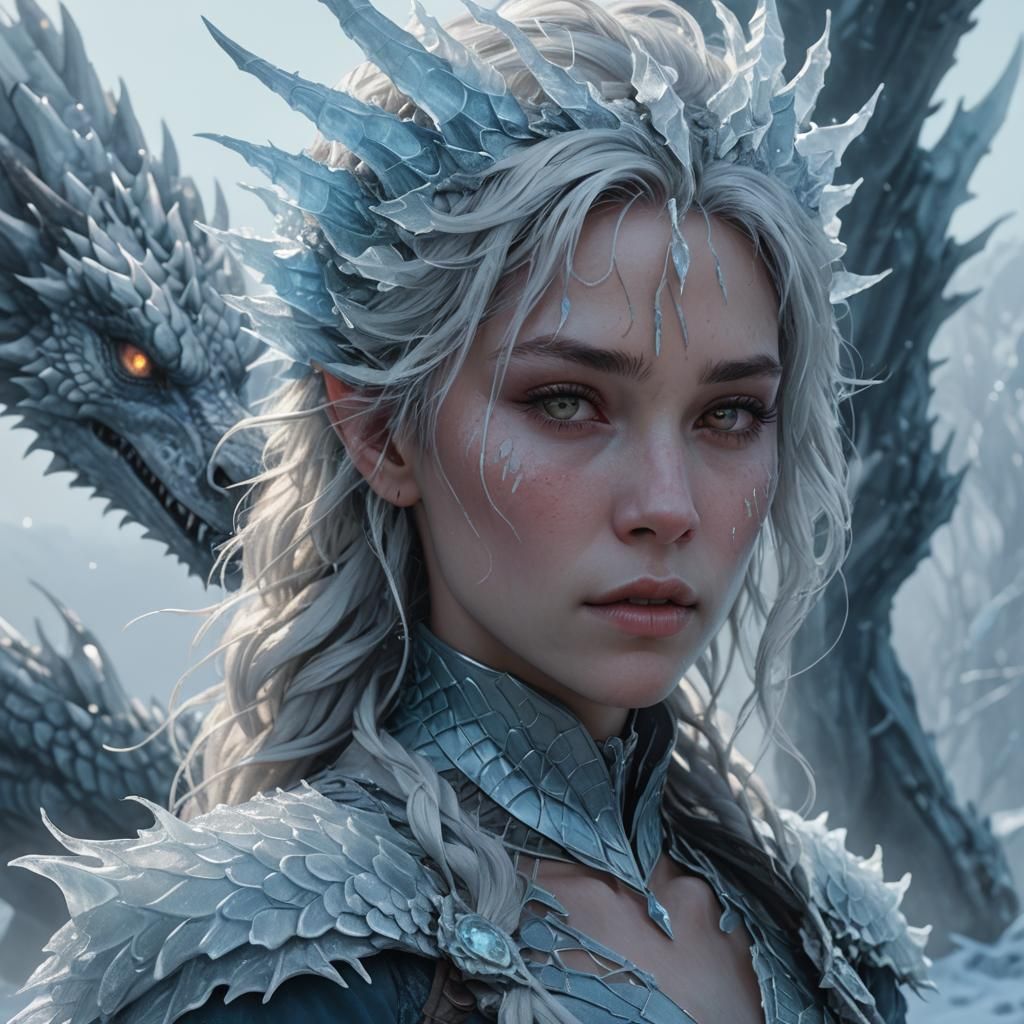 Icy Dragon Girl Concept Art in Ethereal Light